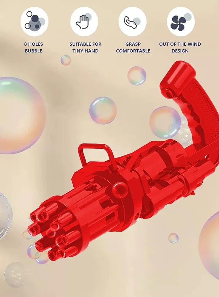 8 Hole Electric Gatling Bubble Gun for Kids with Soap Solution Indoor and Outdoor Toys for Toddlers Bubble Launcher Machine for Girls and Boys