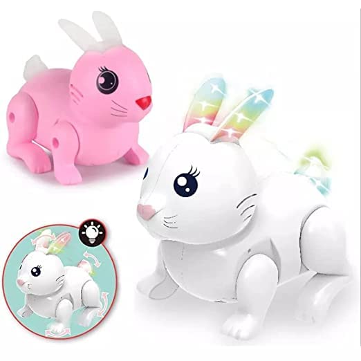 Adorable, cute Rabbit Bunny Toy with Colorful Luminous Ears, Entertaining and Educational for Infants and Kids,, Battery-Operated Jumping Fun