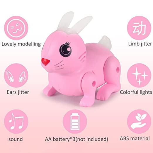 Adorable, cute Rabbit Bunny Toy with Colorful Luminous Ears, Entertaining and Educational for Infants and Kids,, Battery-Operated Jumping Fun